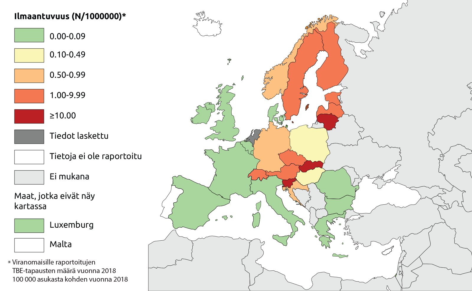 Puutiaisaivotulehduksen esiintyvyys Euroopassa